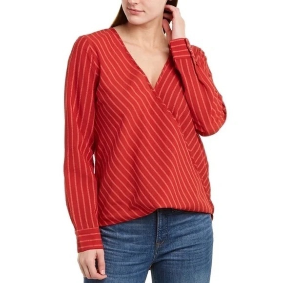 𝅺BCBGMAXAZRIA Venetian Red Hi-Low Wrap Blouse - Picture 1 of 7